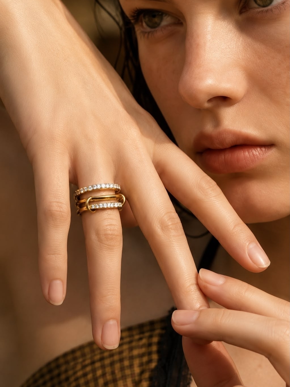 Gold and Silver Crystal Stack Rings - Picture 4 of 6